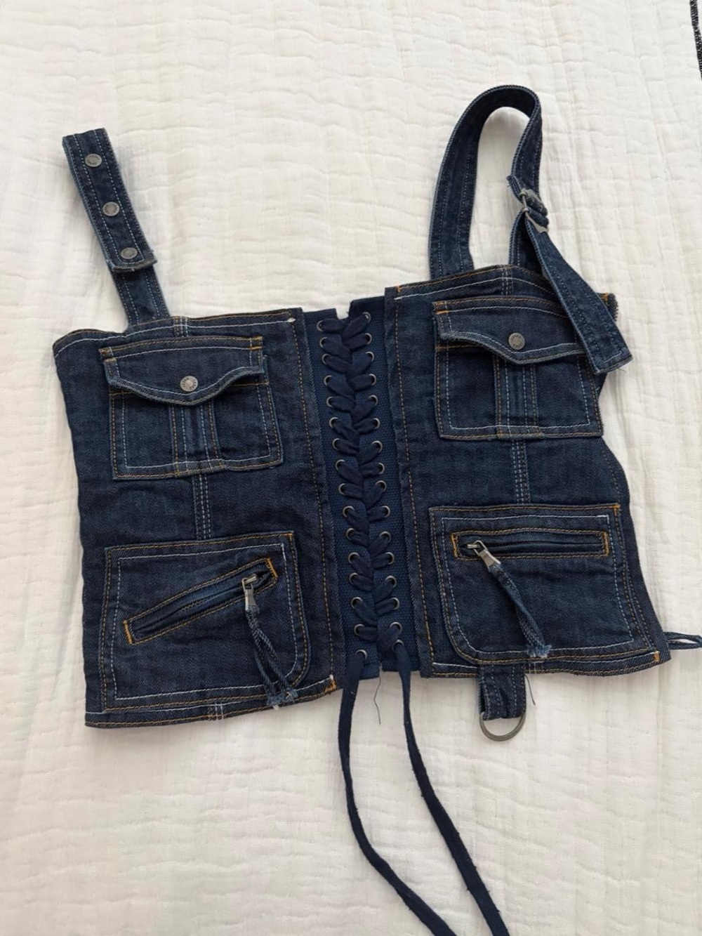 Jaded London Dark Blue Lace-Up Denim Corset Top - Picture 2 of 4